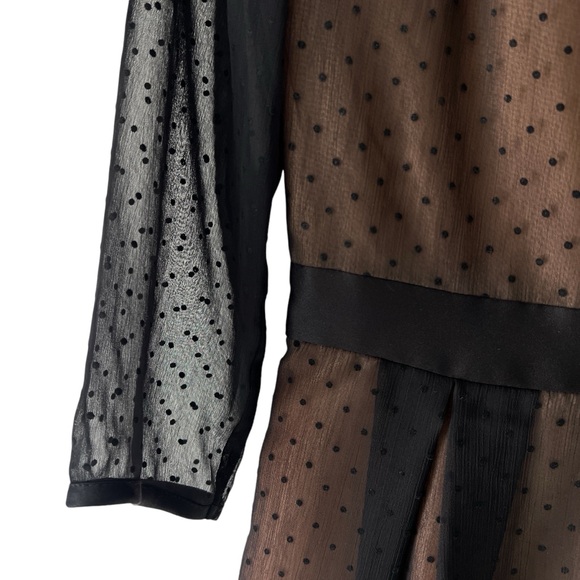 PINUP H&M SHEER DOT OVER NUDE SLIP DRESS 3/4 SLEEVE SEMI PLEATED - Picture 3 of 6